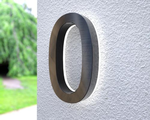 Artikelbild des Artikels “Beleuchtete LED-Edelstahl-Hausnummer 0 in 3D Optik 