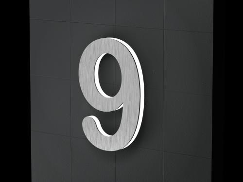 Artikelbild des Artikels “LED-beleuchtete Edelstahl-Hausnummer 9 „LED-Numeral 9“ “