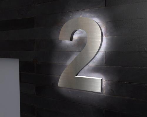Artikelbild des Artikels “Edelstahl-Hausnummer 2 mit LED-Ambilight  „Ambilight Number 2“ “