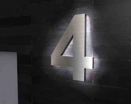 Artikelbild des Artikels “Edelstahl-Hausnummer 4 mit LED-Ambilight  „Ambilight Number 4“ “