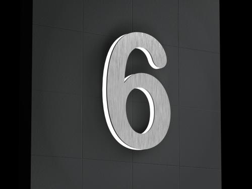 Artikelbild des Artikels “LED-beleuchtete Edelstahl-Hausnummer 6 „LED-Numeral 6“ “