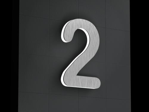Artikelbild des Artikels “LED-beleuchtete Edelstahl-Hausnummer 2 „LED-Numeral 2“ “