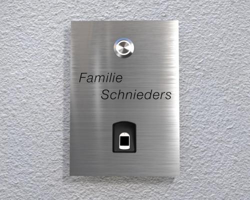 Artikelbild des Artikels “Aufputz o. Unterputz Edelstahlklingel mit kapazitivem Fingerscan & LED-beleuchtetem Taster “