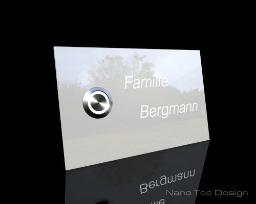 Artikelbild des Artikels “Weiße Design Echtglasklingel mit LED-Namensbeleuchtung 