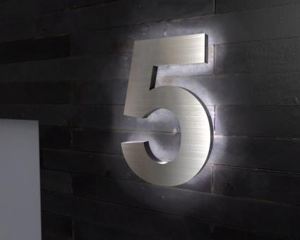 Edelstahl-Hausnummer 5 mit LED-Ambilight  „Ambilight Number 5“ 