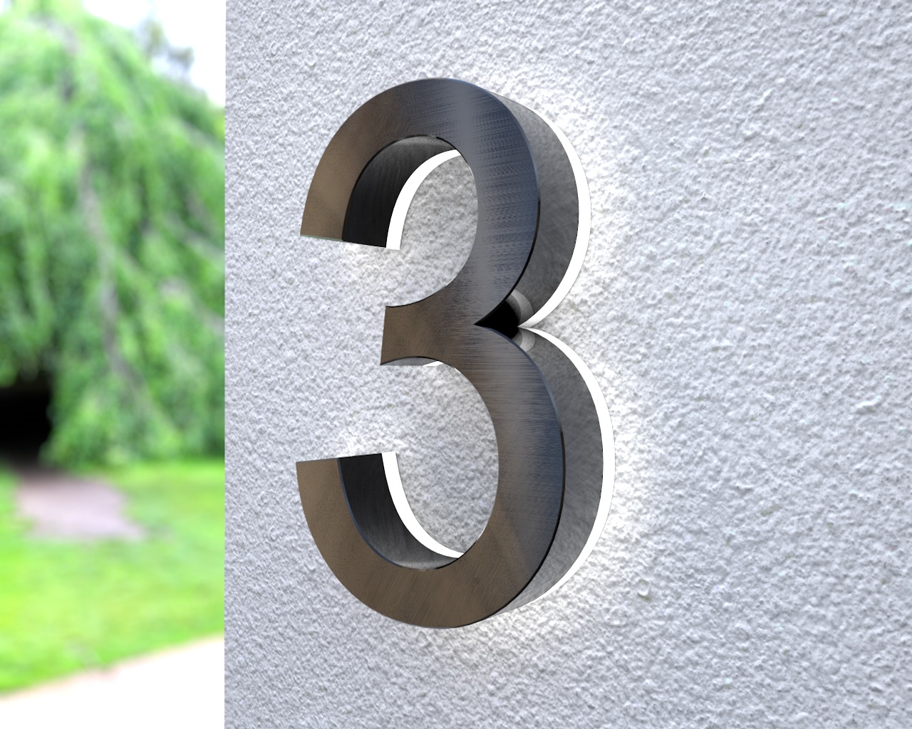 Artikelbild 1 des Artikels “Beleuchtete LED-Edelstahl-Hausnummer 3 in 3D Optik 