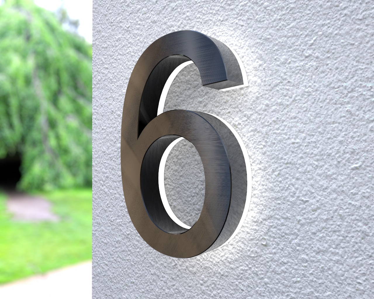 Artikelbild 1 des Artikels “Beleuchtete LED-Edelstahl-Hausnummer 6 in 3D Optik 