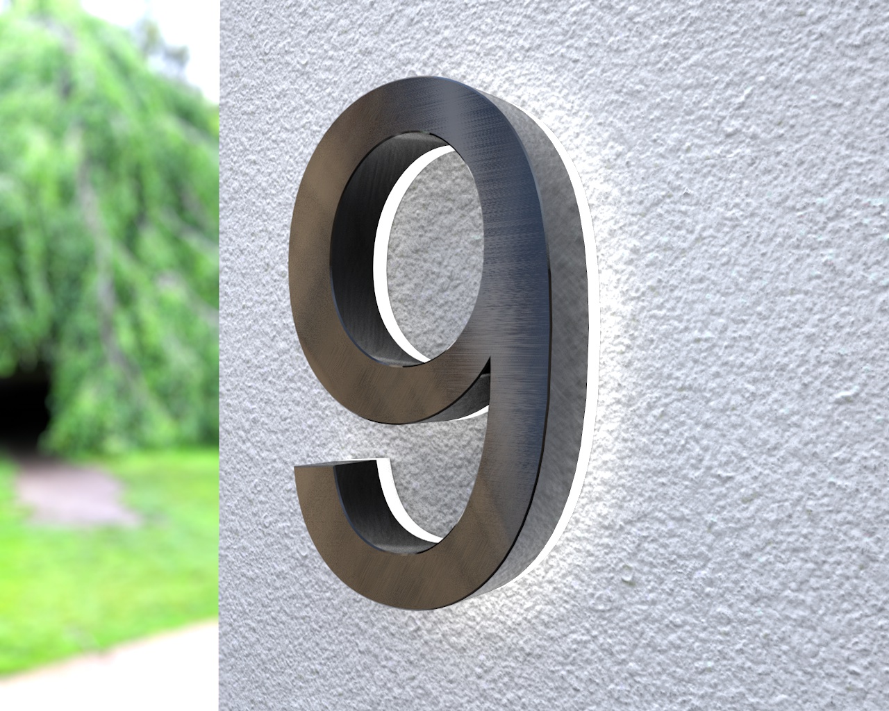 Artikelbild 1 des Artikels “Beleuchtete LED-Edelstahl-Hausnummer 9 in 3D Optik 