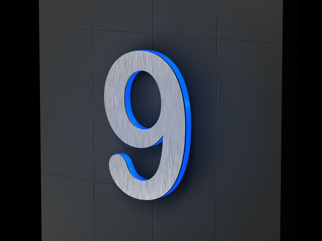 Artikelbild 2 des Artikels “LED-beleuchtete Edelstahl-Hausnummer 9 „LED-Numeral 9“ “