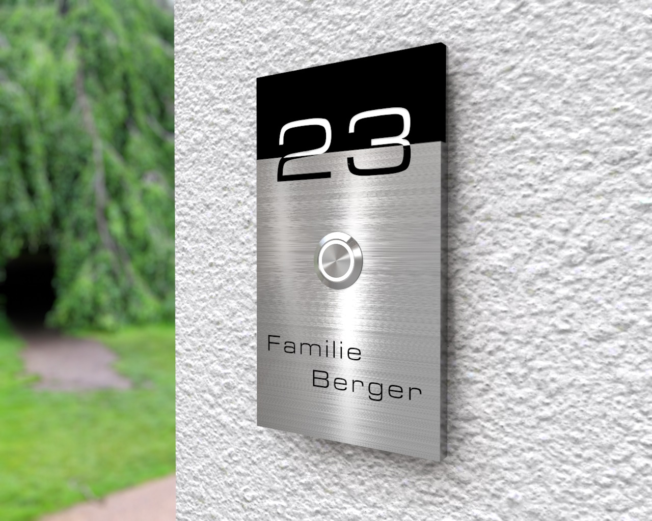 Artikelbild 2 des Artikels “Design Edelstahlklingel mit Hausnummerngravur & Acryleinlage „B&S Edition Shared Number“ “