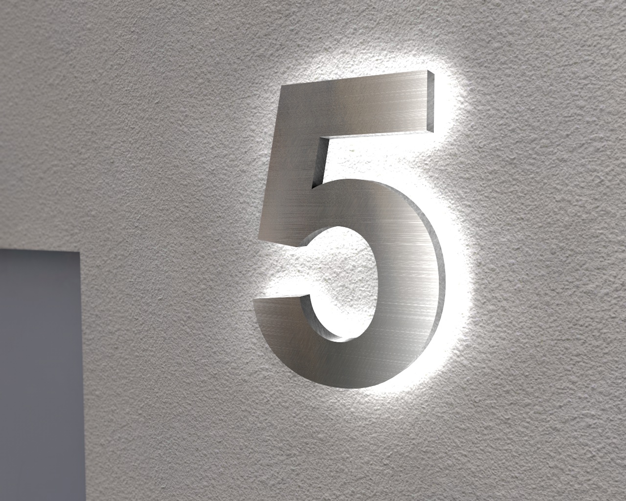 Artikelbild 2 des Artikels “Edelstahl-Hausnummer 5 mit LED-Ambilight  „Ambilight Number 5“ “