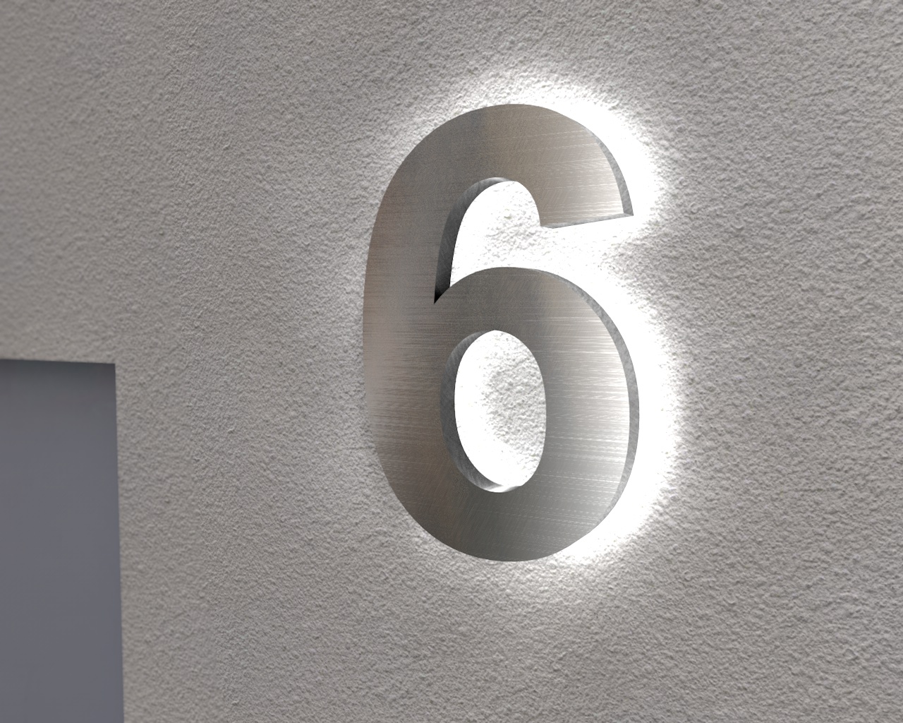 Artikelbild 2 des Artikels “Edelstahl-Hausnummer 6 mit LED-Ambilight  „Ambilight Number 6“ “