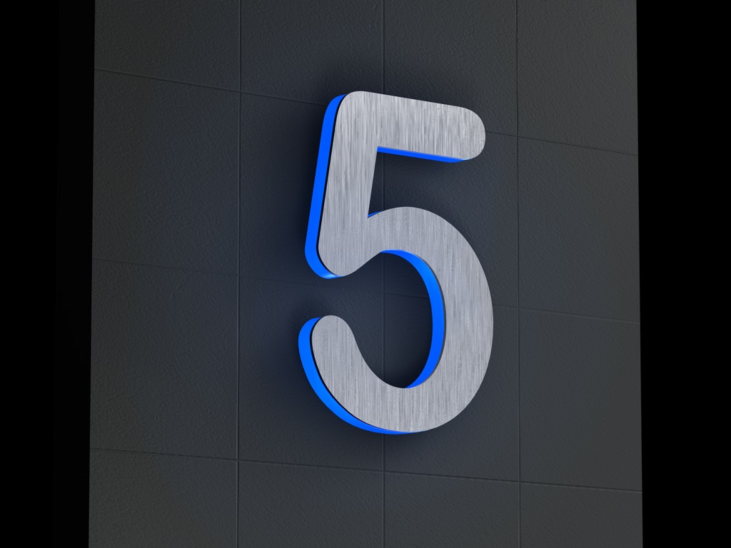 Artikelbild 2 des Artikels “LED-beleuchtete Edelstahl-Hausnummer 5 „LED-Numeral 5“ “
