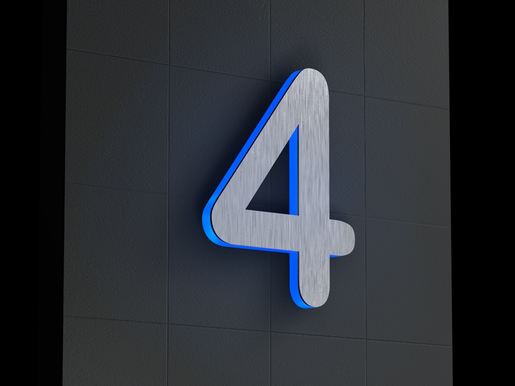 Artikelbild 2 des Artikels “LED-beleuchtete Edelstahl-Hausnummer 4 „LED-Numeral 4“ “
