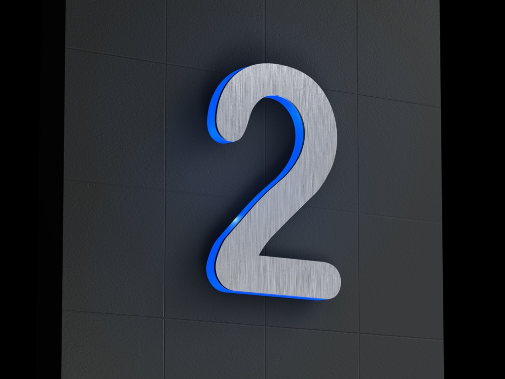 Artikelbild 2 des Artikels “LED-beleuchtete Edelstahl-Hausnummer 2 „LED-Numeral 2“ “