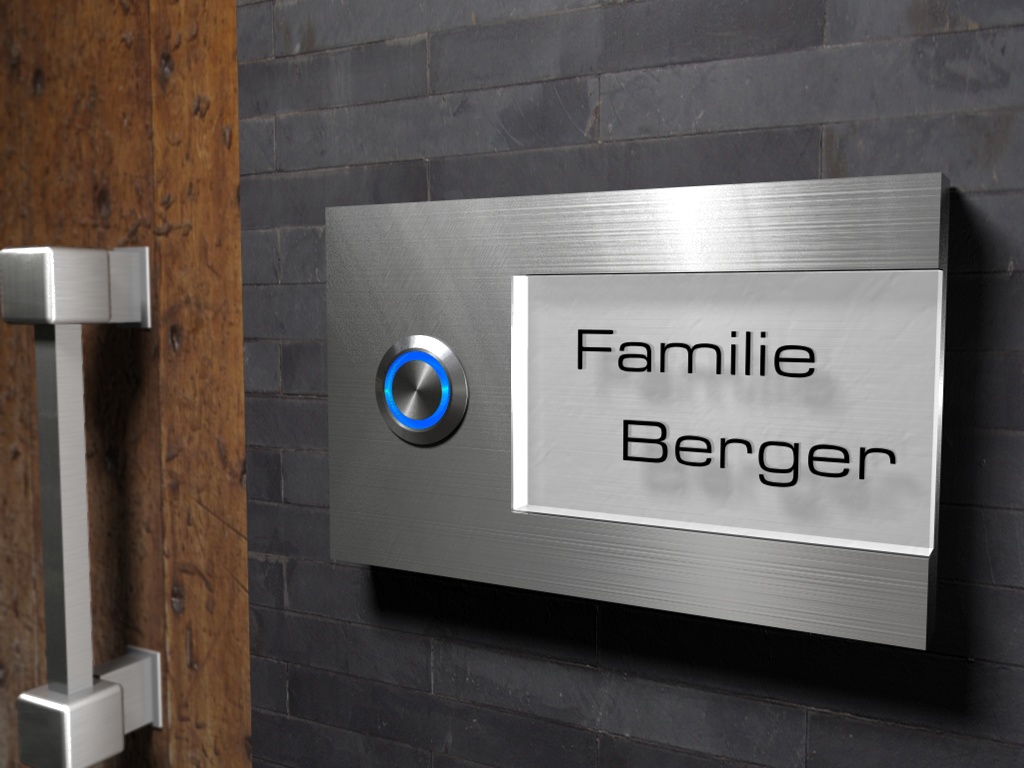 Artikelbild 2 des Artikels “Design Edelstahlklingel mit Led-Namesbeleuchtung (austauschbares Gravurschild) „Satin“ “