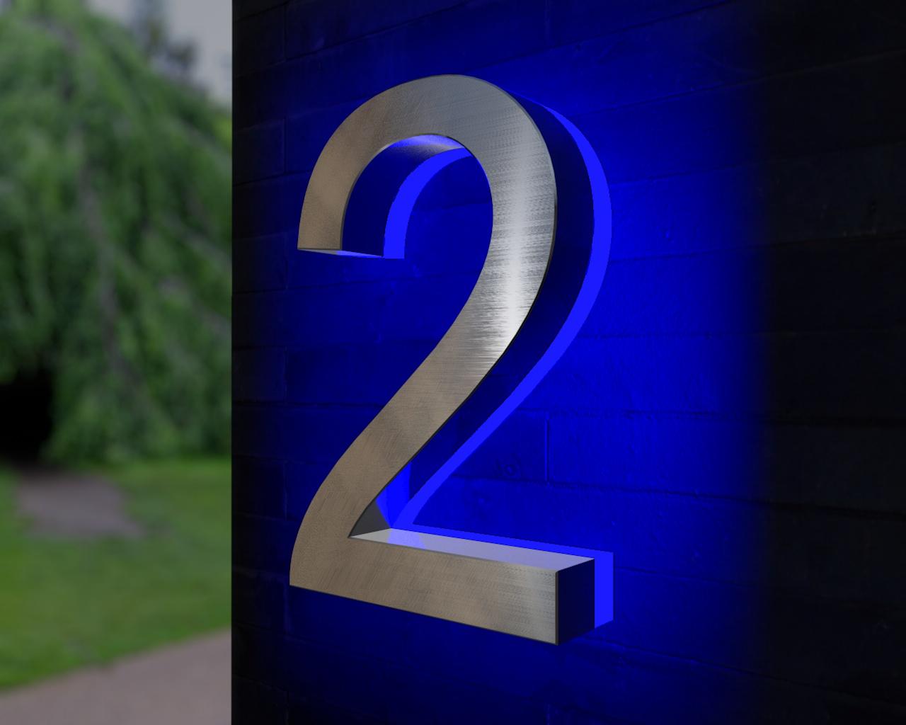 Artikelbild 2 des Artikels “Beleuchtete LED-Edelstahl-Hausnummer 2 in 3D Optik 