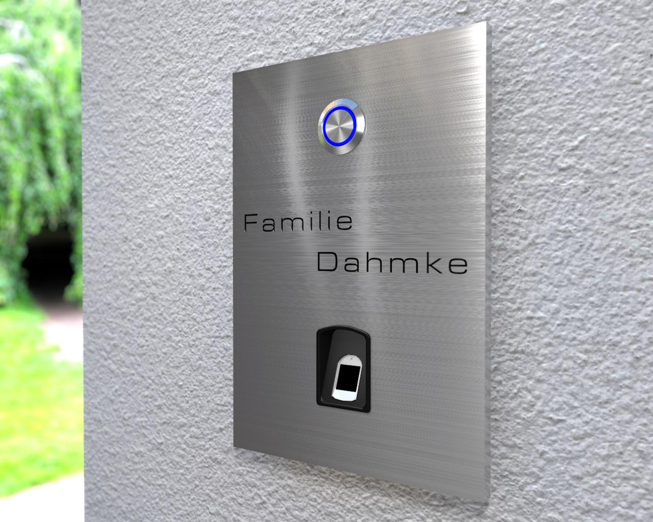 Artikelbild 2 des Artikels “Aufputz o. Unterputz Edelstahlklingel mit kapazitivem Fingerscan & LED-beleuchtetem Taster “