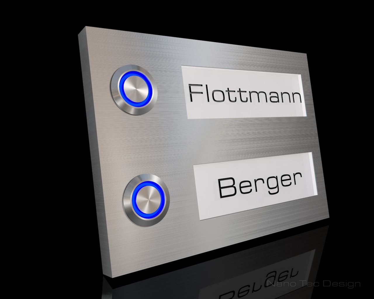 Artikelbild 2 des Artikels “2-Familien Design Edelstahlklingel mit LED-beleuchteten Gravurschildern (austauschbar) 