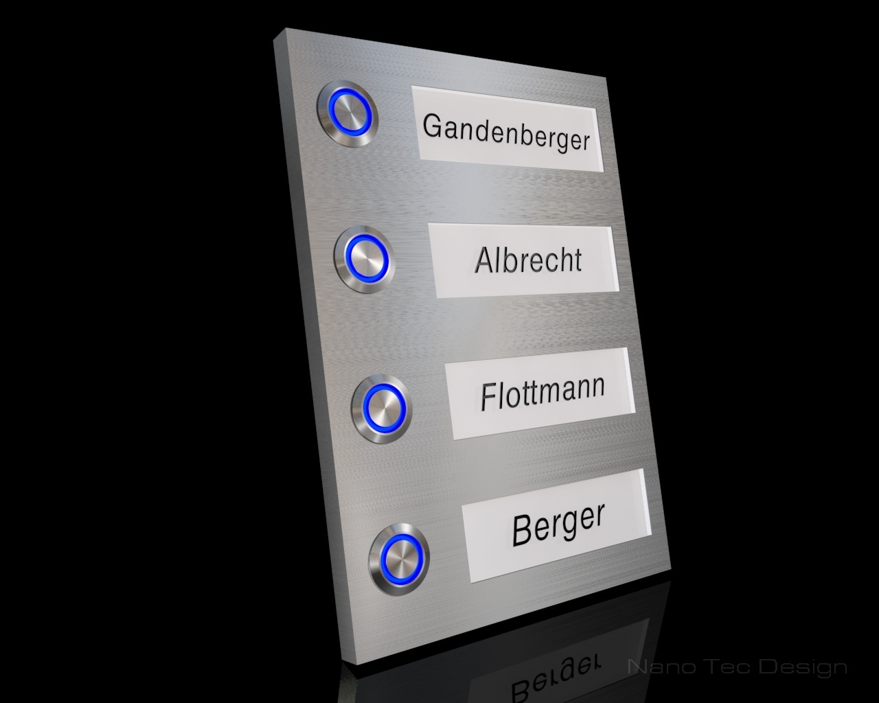 Artikelbild 2 des Artikels “4-Familien Design Edelstahlklingel mit LED-beleuchteten Gravurschildern (austauschbar) 