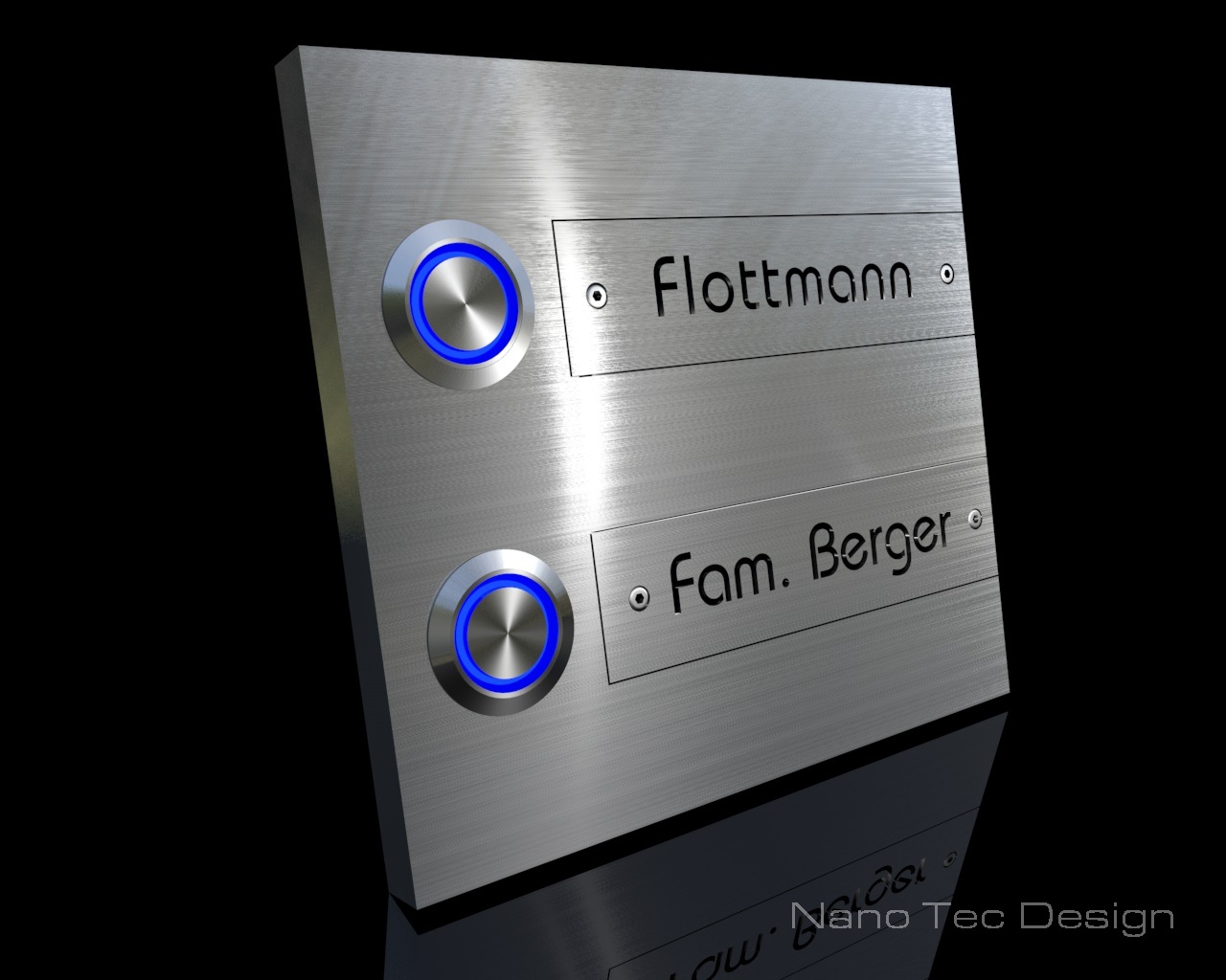 Artikelbild 2 des Artikels “2-Familien Design Edelstahlklingel mit austauschbaren Gravurschildern „T(w)o Switch“ “