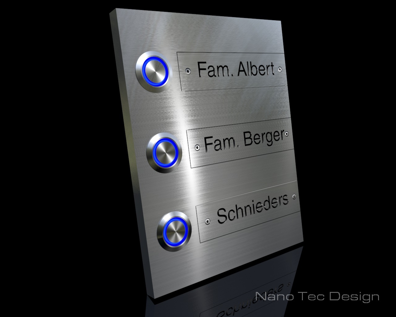 Artikelbild 2 des Artikels “3-Familien Design Edelstahlklingel mit austauschbaren Gravurschildern „Th(re)e Switch“ “