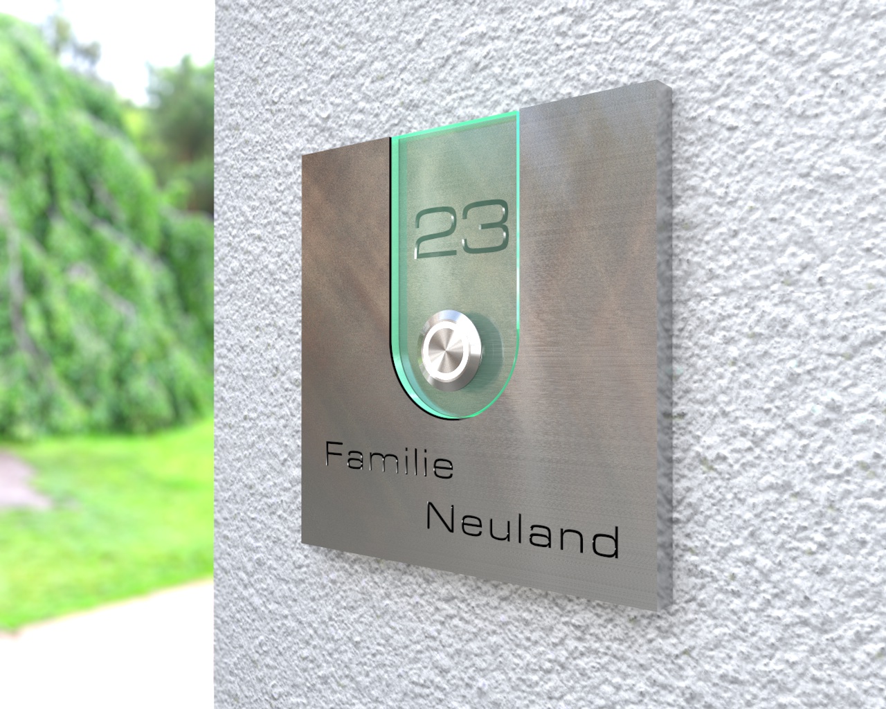 Artikelbild 2 des Artikels “Design Edelstahlklingel mit Acryl & Namen-u. Hausnummerngravur 