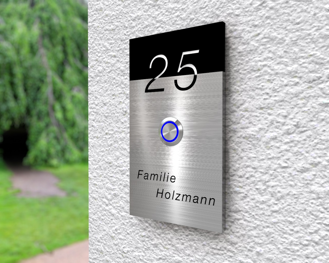 Artikelbild 3 des Artikels “Design Edelstahlklingel mit Hausnummerngravur & Acryleinlage „B&S Edition Shared Number“ “