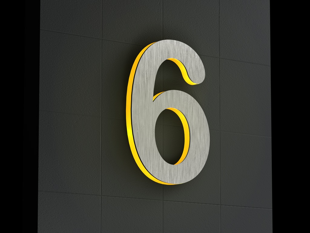 Artikelbild 3 des Artikels “LED-beleuchtete Edelstahl-Hausnummer 6 „LED-Numeral 6“ “