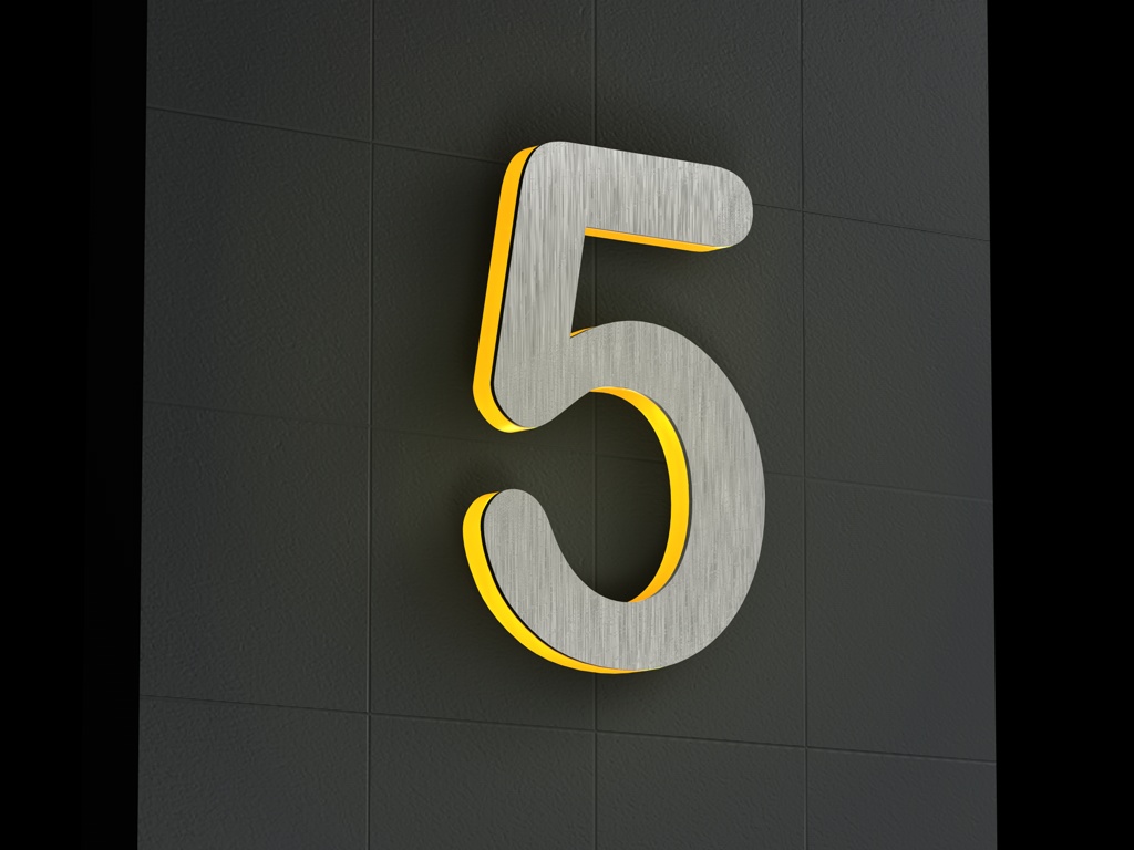 Artikelbild 3 des Artikels “LED-beleuchtete Edelstahl-Hausnummer 5 „LED-Numeral 5“ “