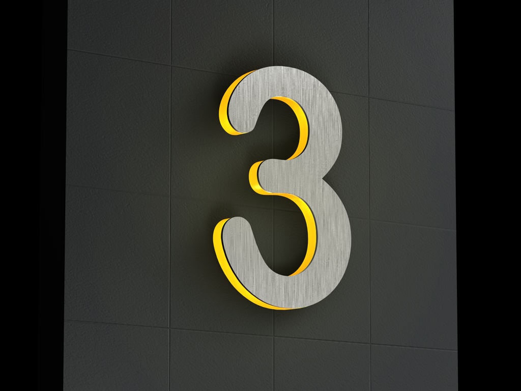 Artikelbild 3 des Artikels “LED-beleuchtete Edelstahl-Hausnummer 3 „LED-Numeral 3“ “