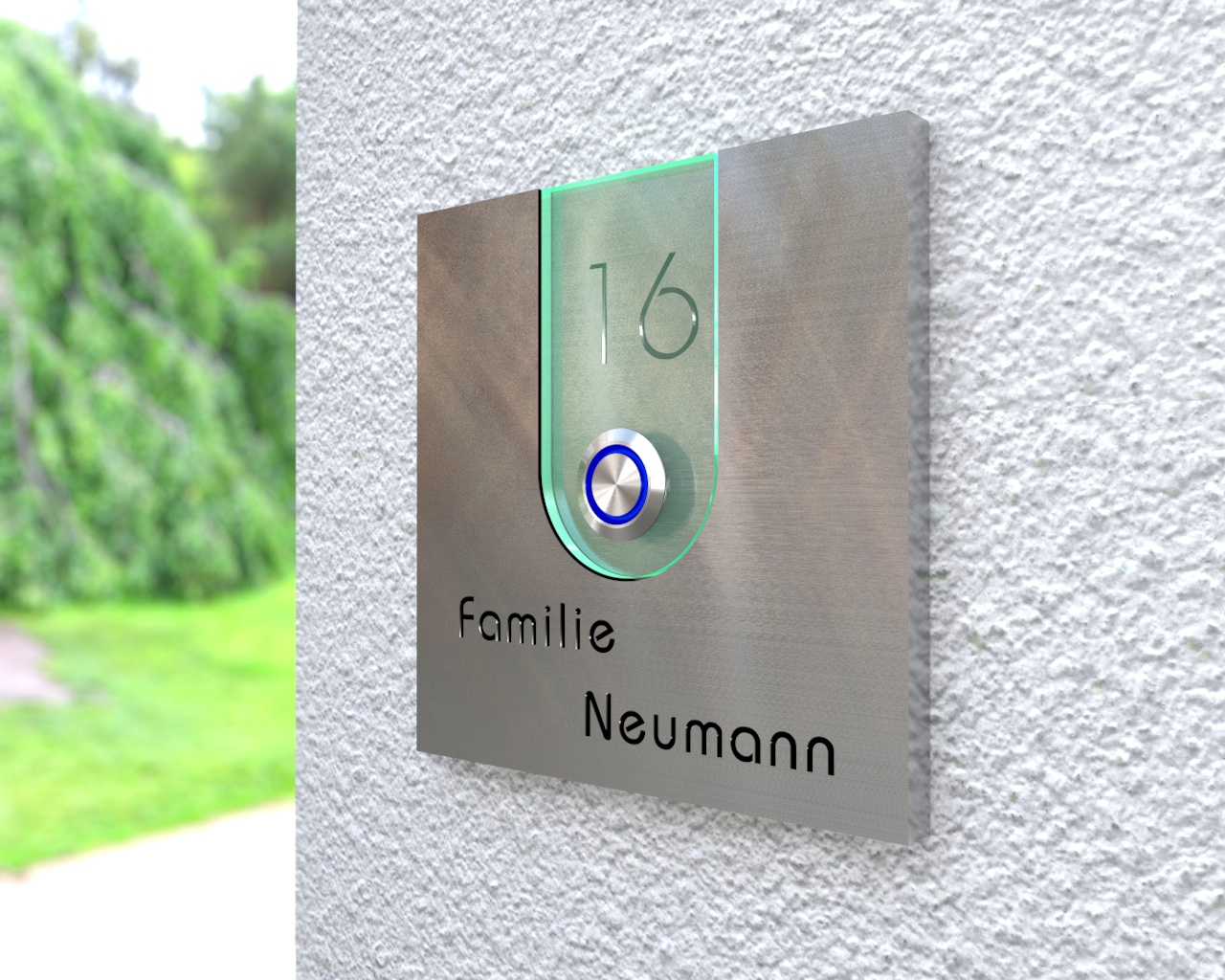Artikelbild 3 des Artikels “Design Edelstahlklingel mit Acryl & Namen-u. Hausnummerngravur 