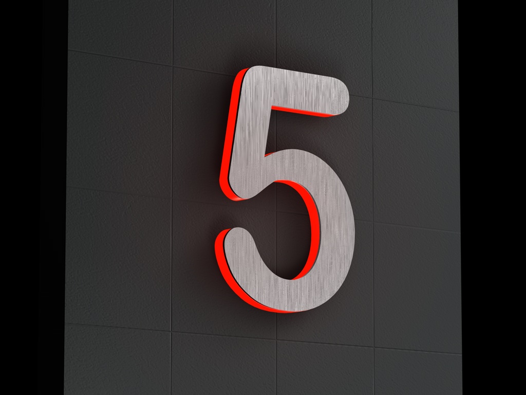 Artikelbild 4 des Artikels “LED-beleuchtete Edelstahl-Hausnummer 5 „LED-Numeral 5“ “