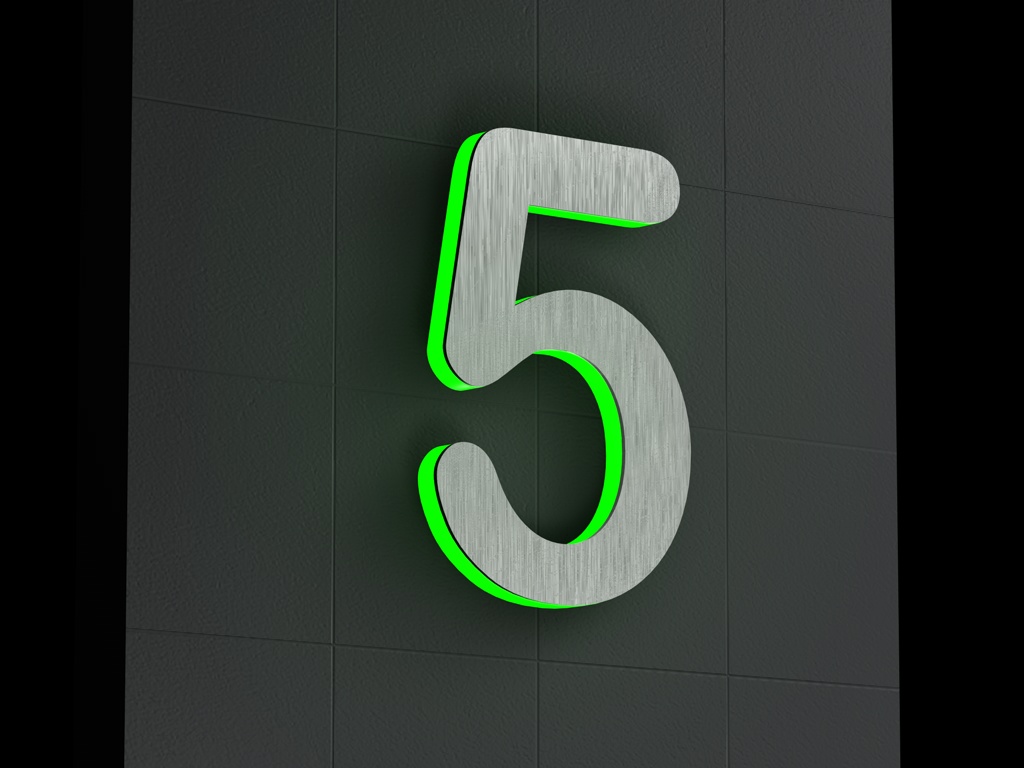 Artikelbild 5 des Artikels “LED-beleuchtete Edelstahl-Hausnummer 5 „LED-Numeral 5“ “