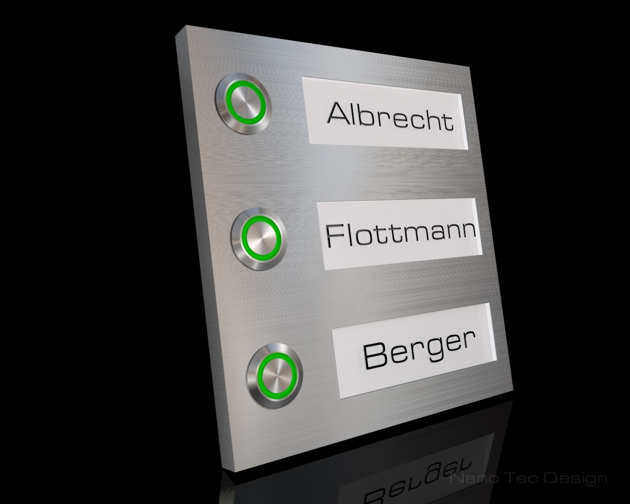 Artikelbild 5 des Artikels “3-Familien Design Edelstahlklingel mit LED-beleuchteten Gravurschildern (austauschbar) „Th(re)e Spark“ “