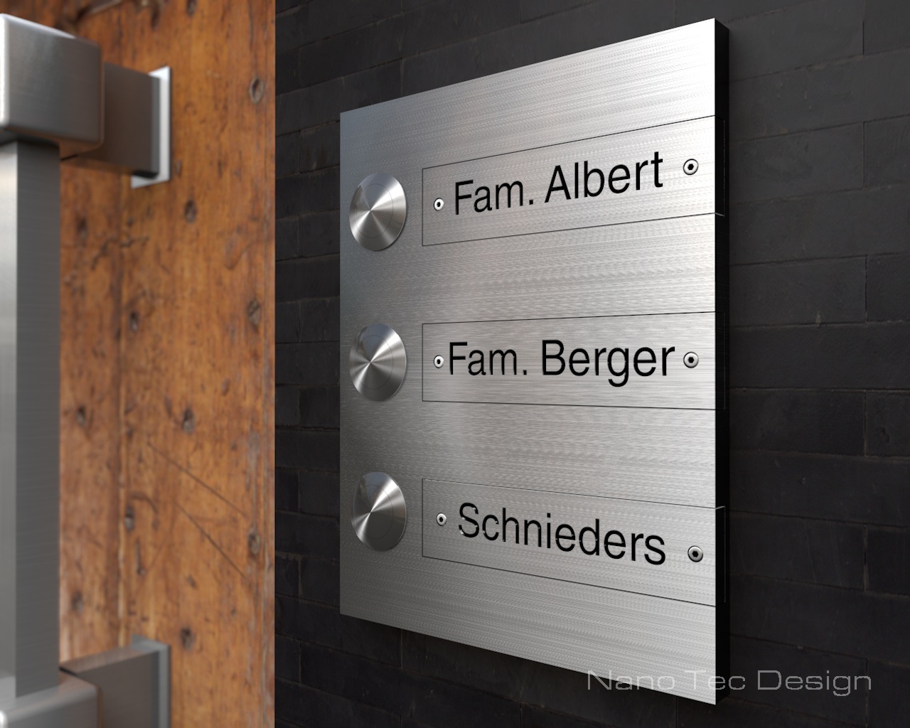 Artikelbild 7 des Artikels “3-Familien Design Edelstahlklingel mit austauschbaren Gravurschildern „Th(re)e Switch“ “