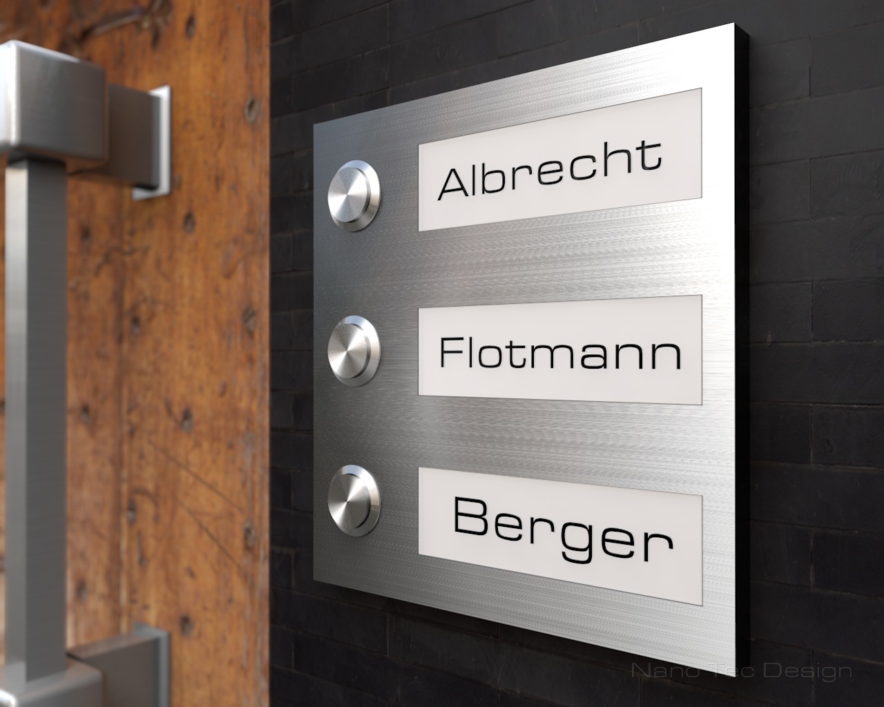 Artikelbild 8 des Artikels “3-Familien Design Edelstahlklingel mit LED-beleuchteten Gravurschildern (austauschbar) „Th(re)e Spark“ “