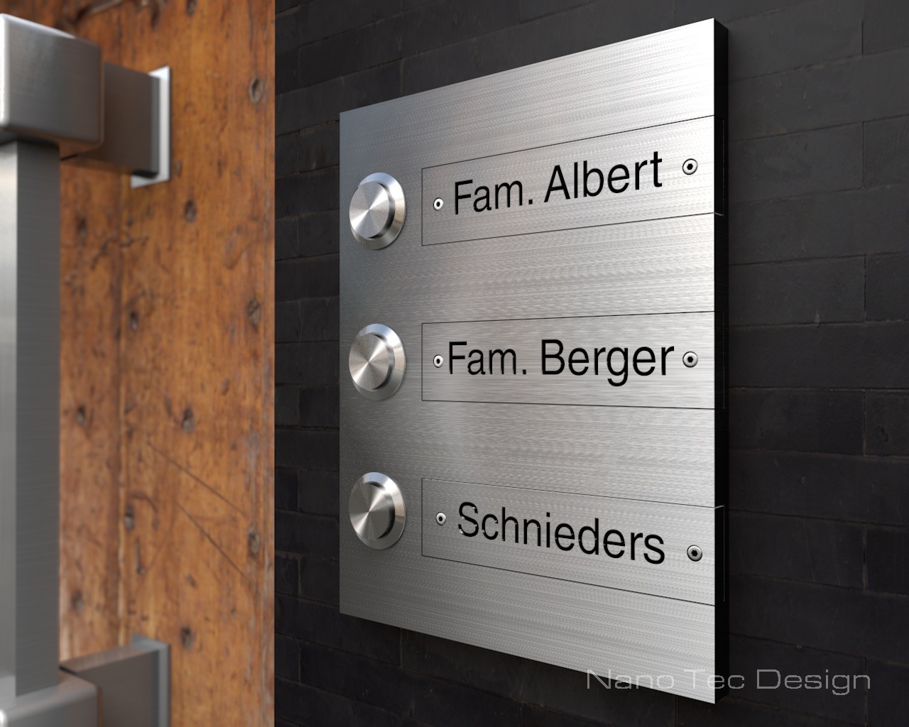 Artikelbild 8 des Artikels “3-Familien Design Edelstahlklingel mit austauschbaren Gravurschildern „Th(re)e Switch“ “